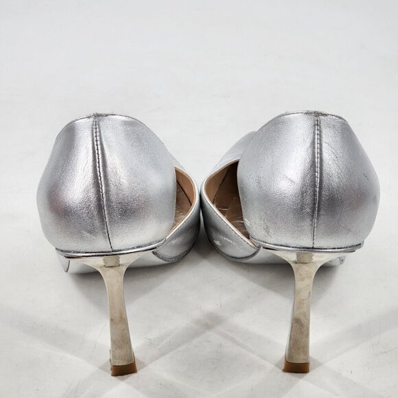 STUART WEITZMAN Anny X Heel 100 Pump Silver Leather Pointed Toe - Picture 6 of 11